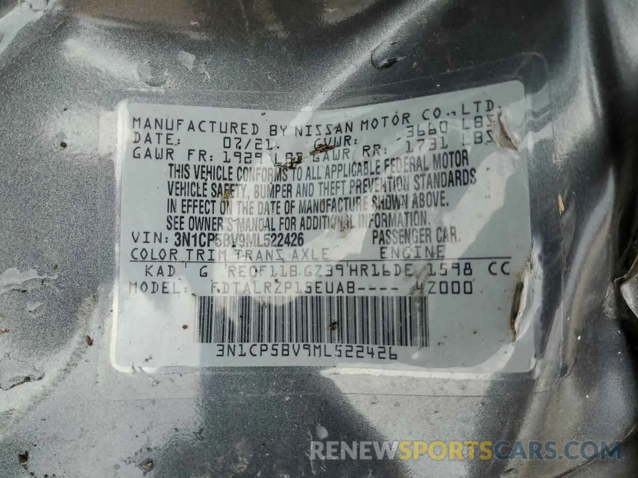 16 Photograph of a damaged car 3N1CP5BV9ML522426 NISSAN KICKS 2021