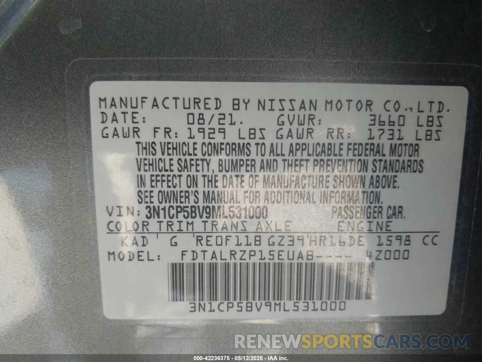 9 Photograph of a damaged car 3N1CP5BV9ML531000 NISSAN KICKS 2021