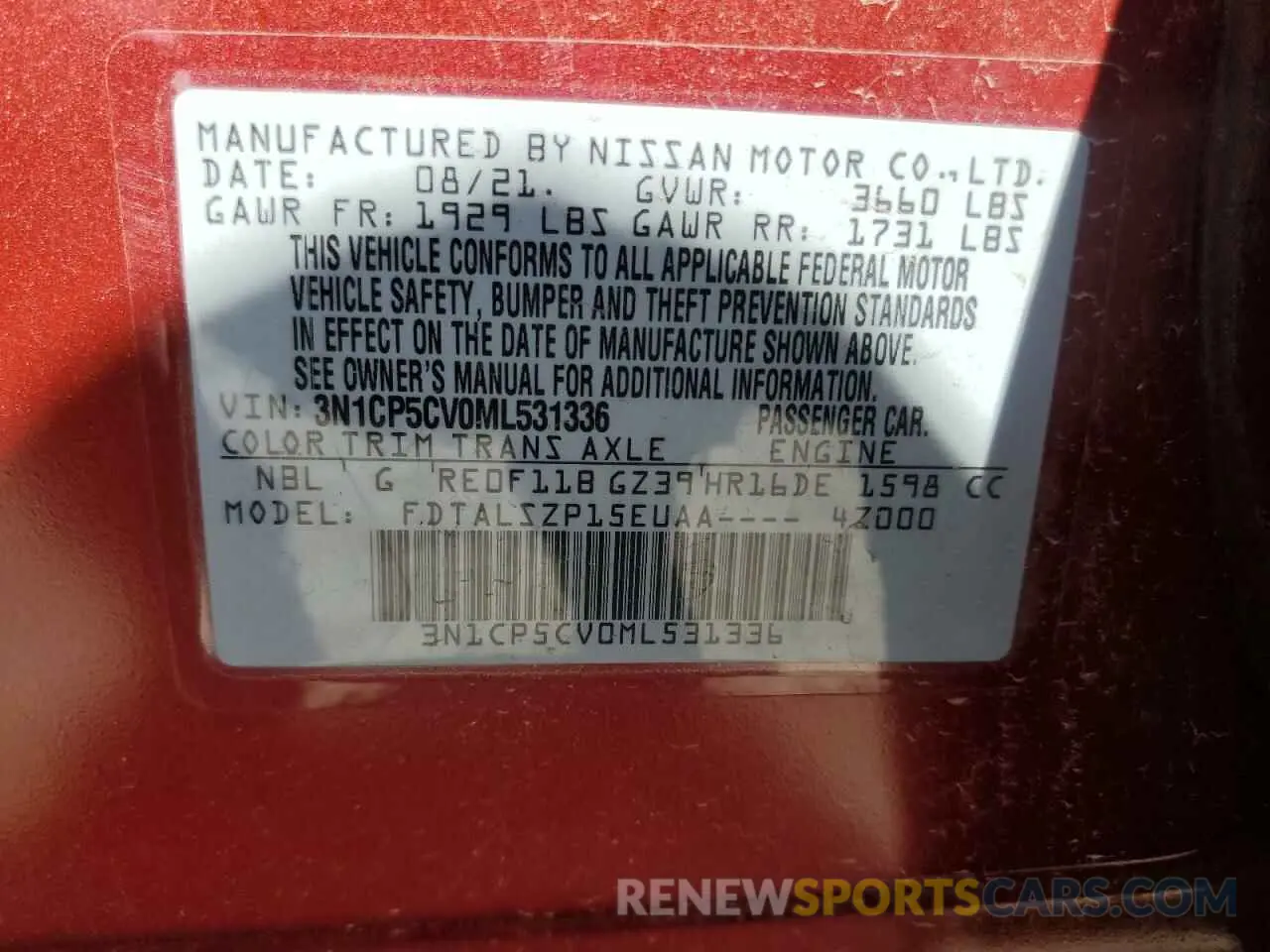 12 Photograph of a damaged car 3N1CP5CV0ML531336 NISSAN KICKS 2021