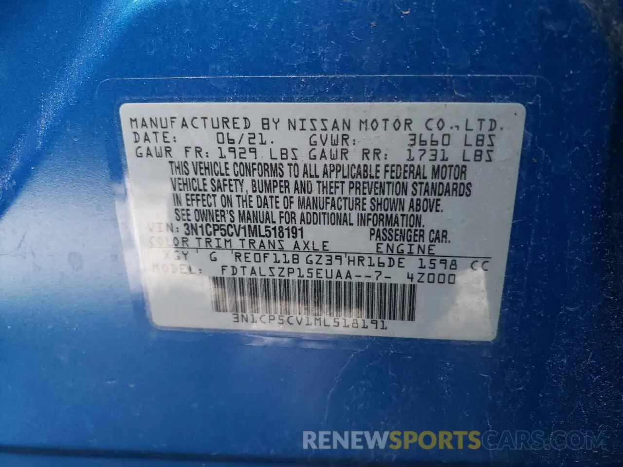 12 Photograph of a damaged car 3N1CP5CV1ML518191 NISSAN KICKS 2021