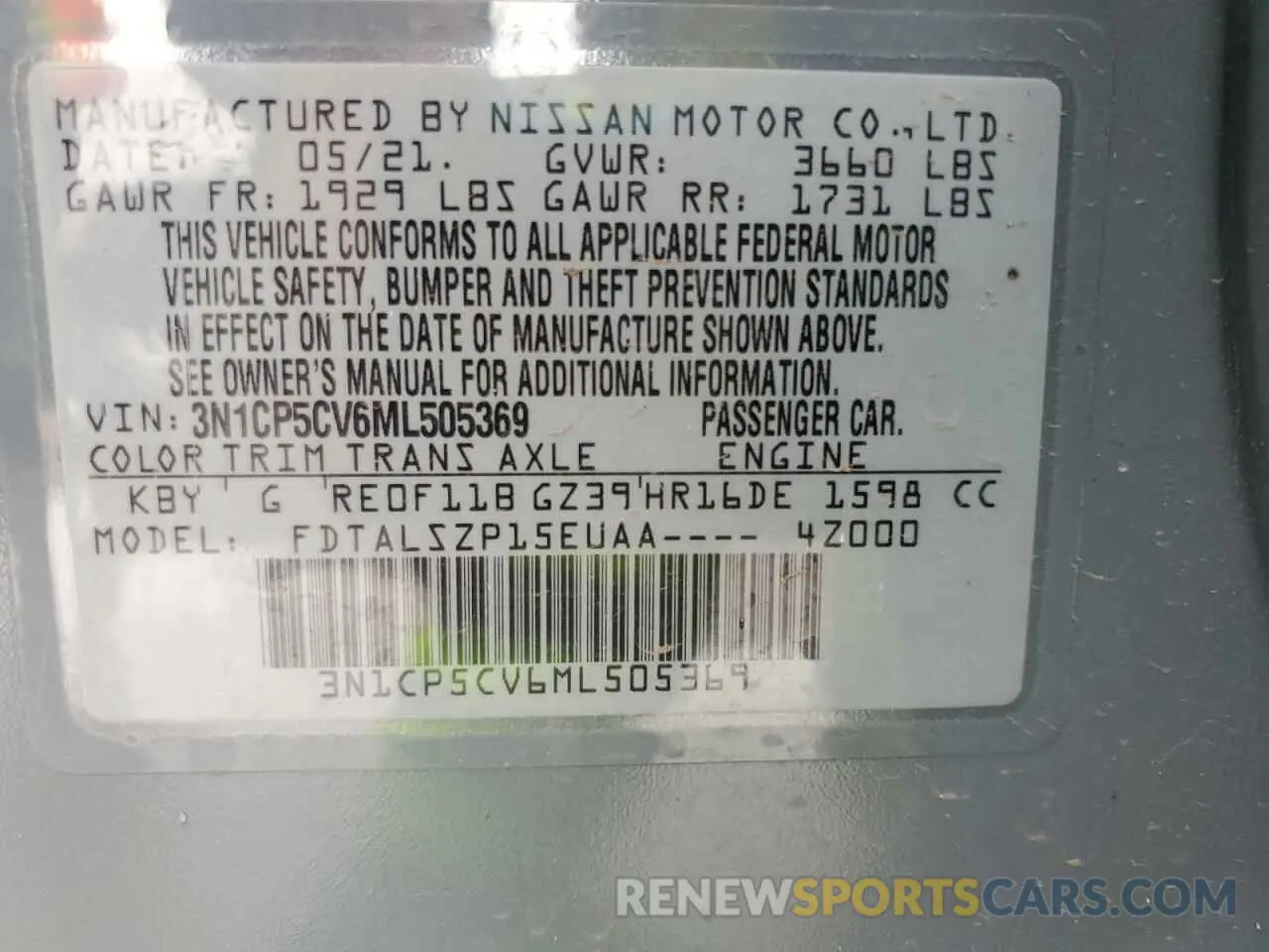 13 Photograph of a damaged car 3N1CP5CV6ML505369 NISSAN KICKS 2021