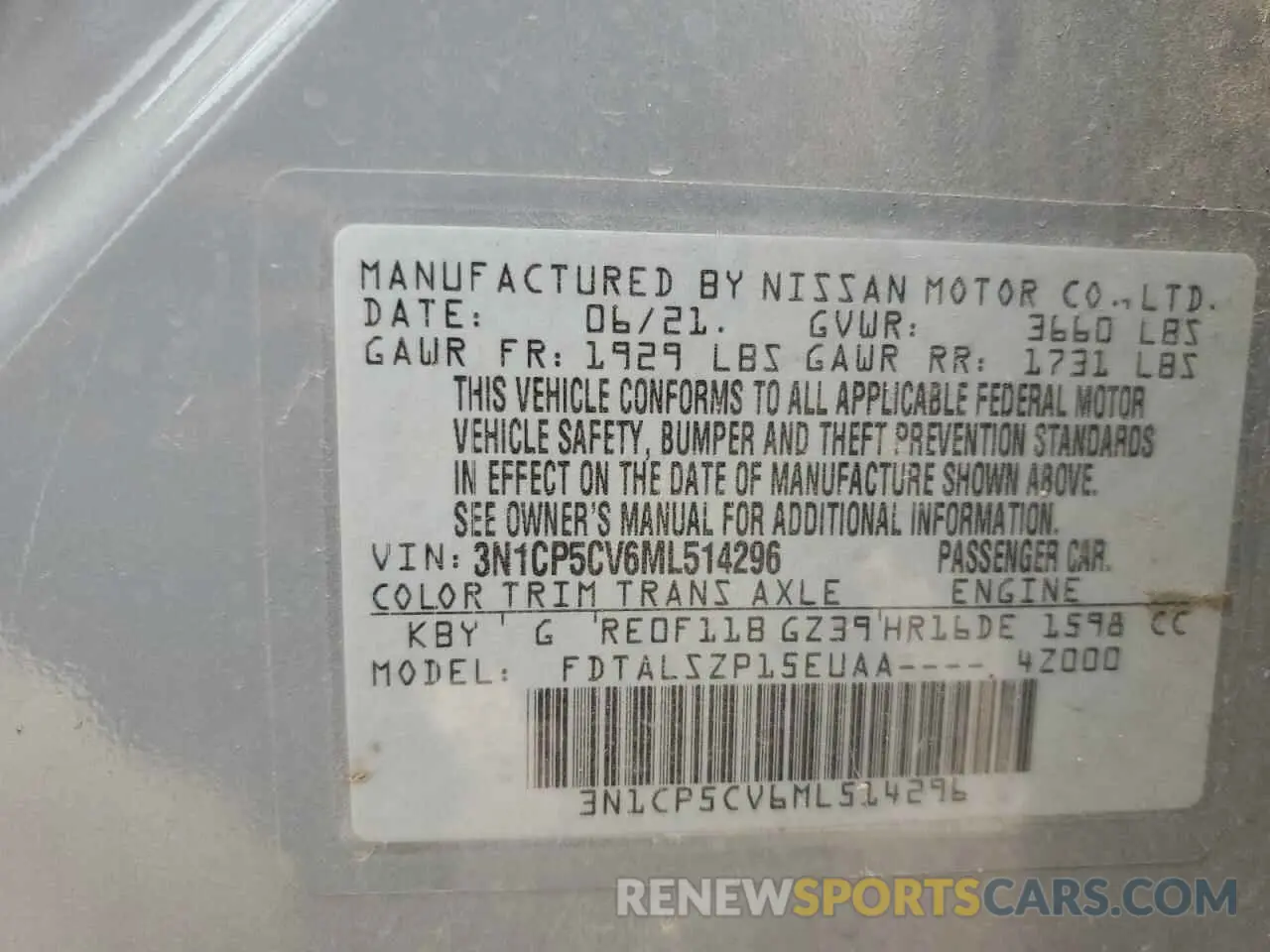 13 Photograph of a damaged car 3N1CP5CV6ML514296 NISSAN KICKS 2021