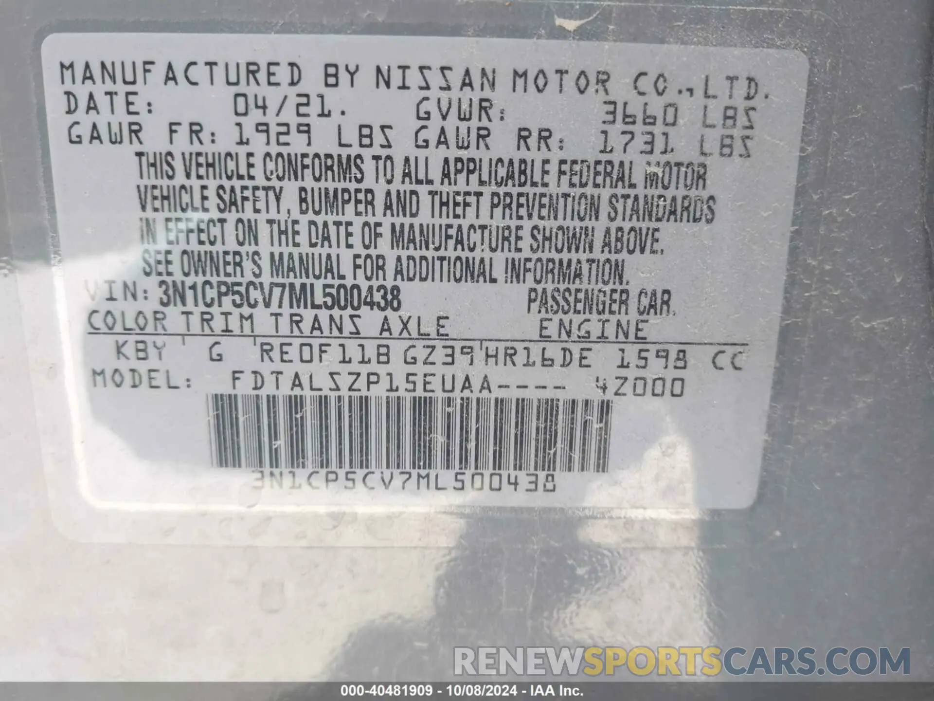 9 Photograph of a damaged car 3N1CP5CV7ML500438 NISSAN KICKS 2021