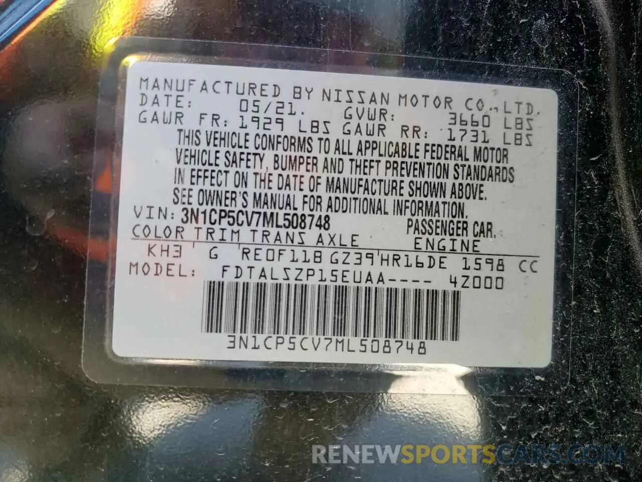 14 Photograph of a damaged car 3N1CP5CV7ML508748 NISSAN KICKS 2021
