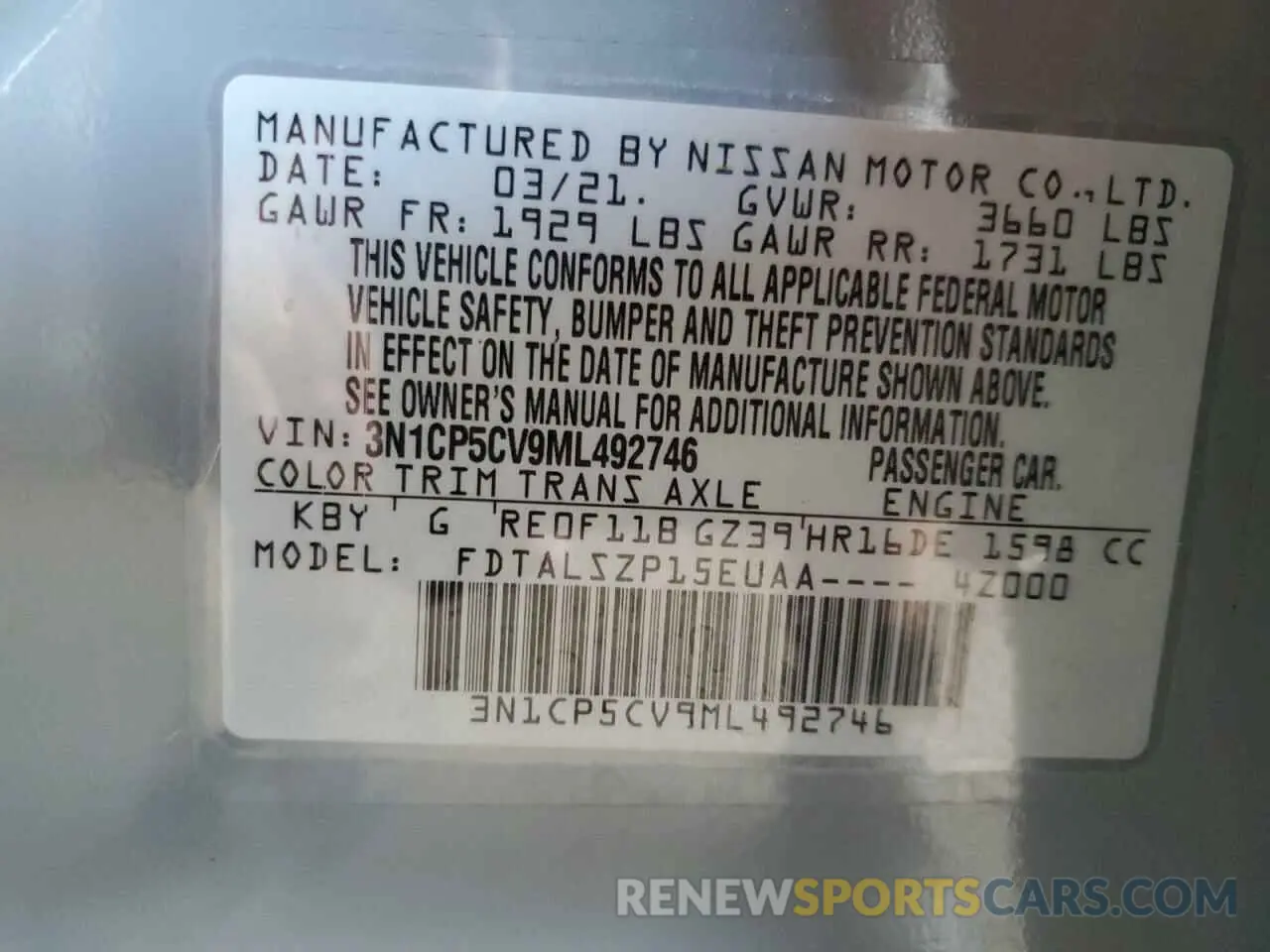 13 Photograph of a damaged car 3N1CP5CV9ML492746 NISSAN KICKS 2021