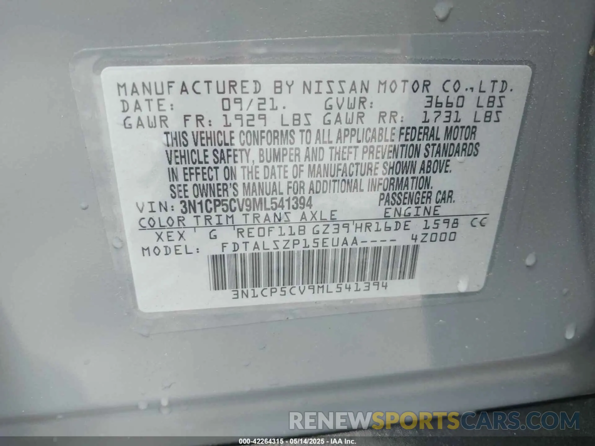9 Photograph of a damaged car 3N1CP5CV9ML541394 NISSAN KICKS 2021