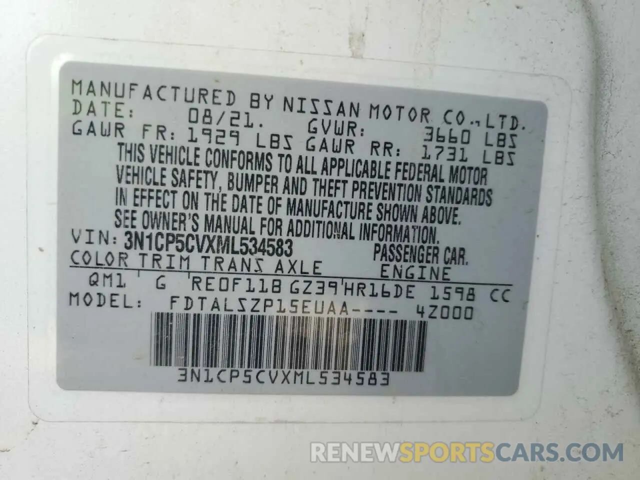16 Photograph of a damaged car 3N1CP5CVXML534583 NISSAN KICKS 2021
