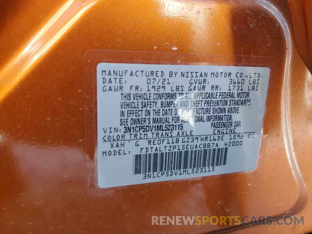 15 Photograph of a damaged car 3N1CP5DV1ML523115 NISSAN KICKS 2021