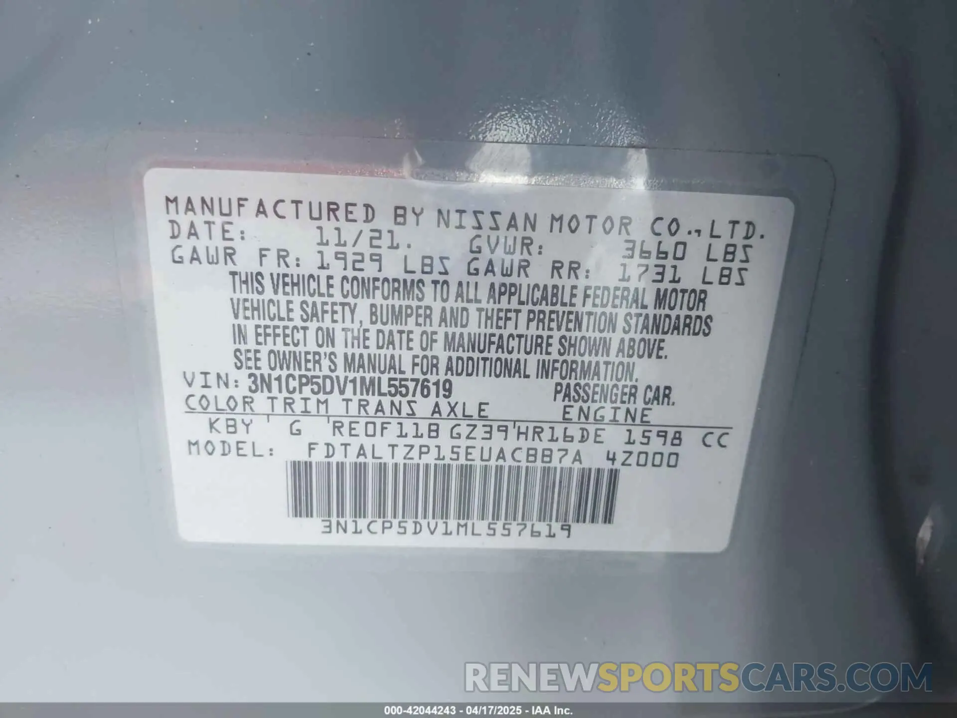 9 Photograph of a damaged car 3N1CP5DV1ML557619 NISSAN KICKS 2021