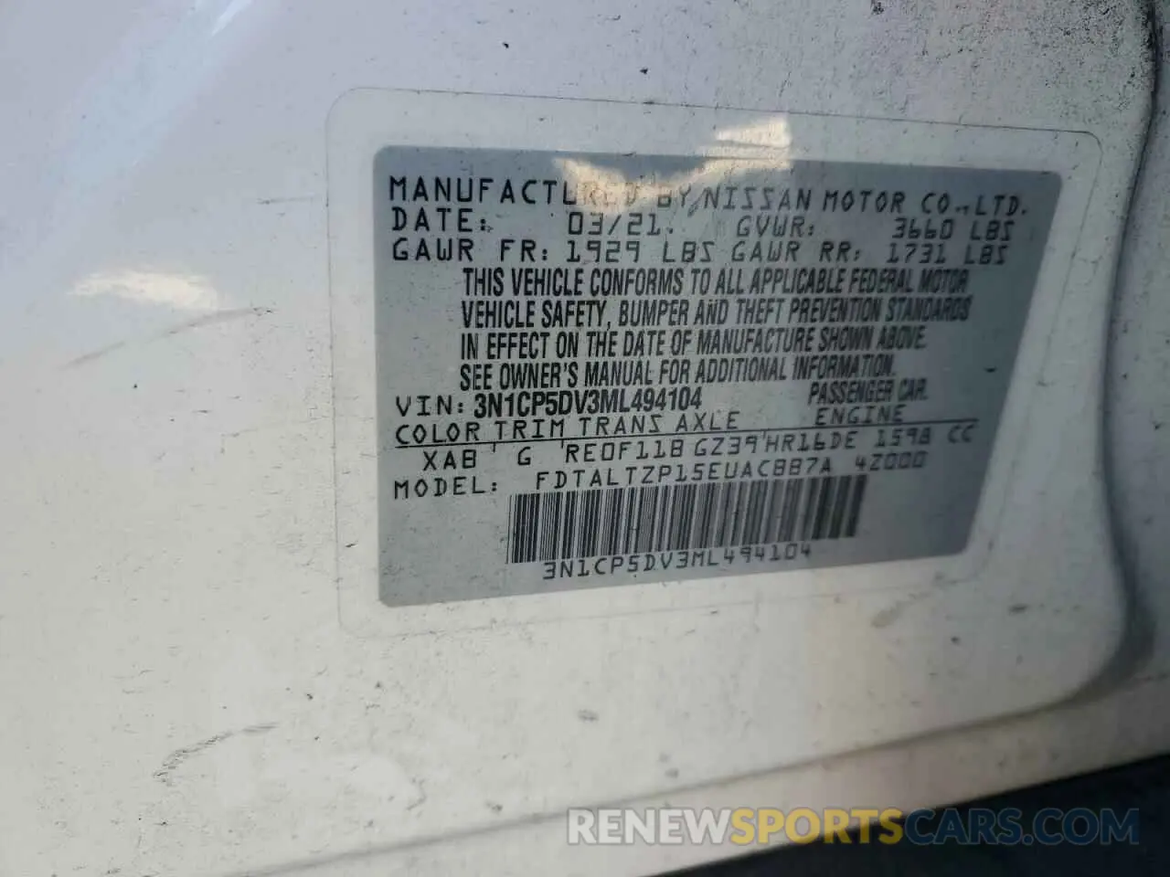 13 Photograph of a damaged car 3N1CP5DV3ML494104 NISSAN KICKS 2021