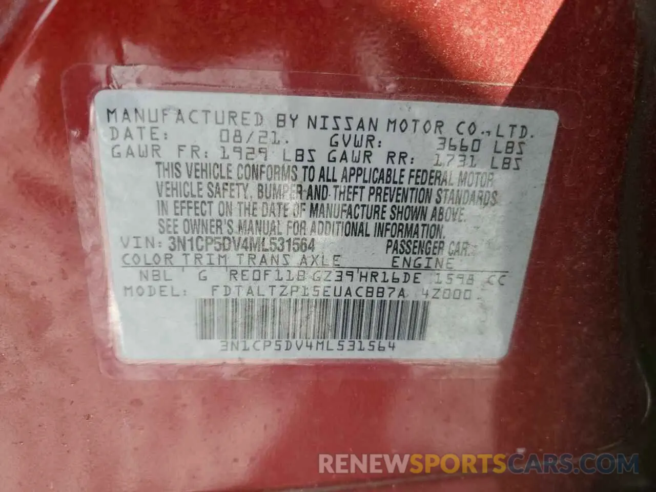 15 Photograph of a damaged car 3N1CP5DV4ML531564 NISSAN KICKS 2021