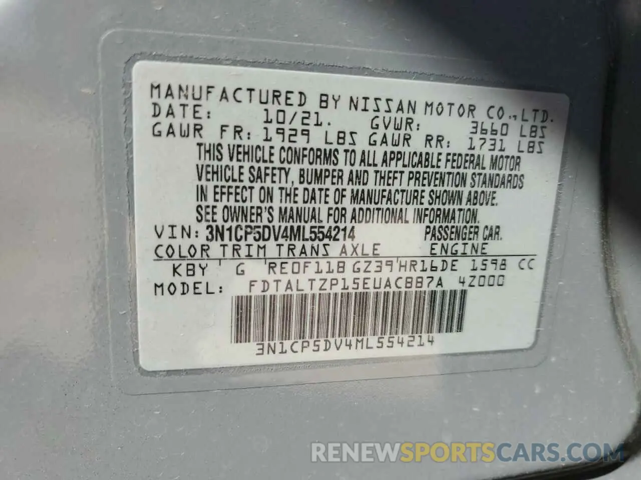 13 Photograph of a damaged car 3N1CP5DV4ML554214 NISSAN KICKS 2021