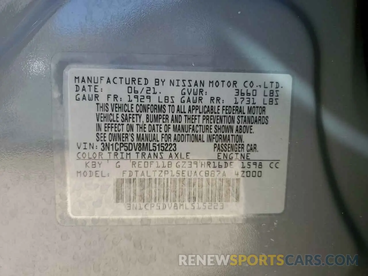 14 Photograph of a damaged car 3N1CP5DV8ML515223 NISSAN KICKS 2021