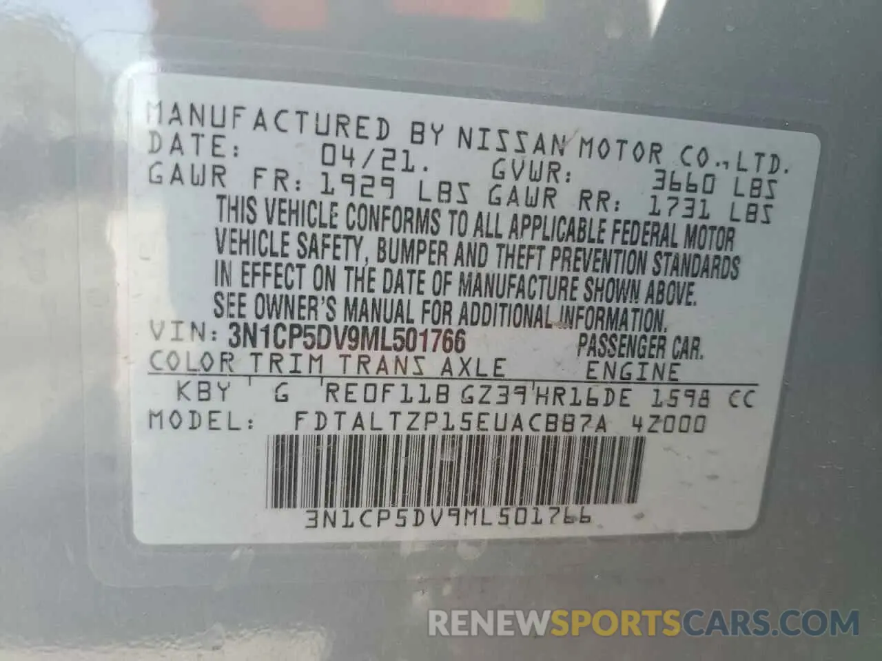 14 Photograph of a damaged car 3N1CP5DV9ML501766 NISSAN KICKS 2021