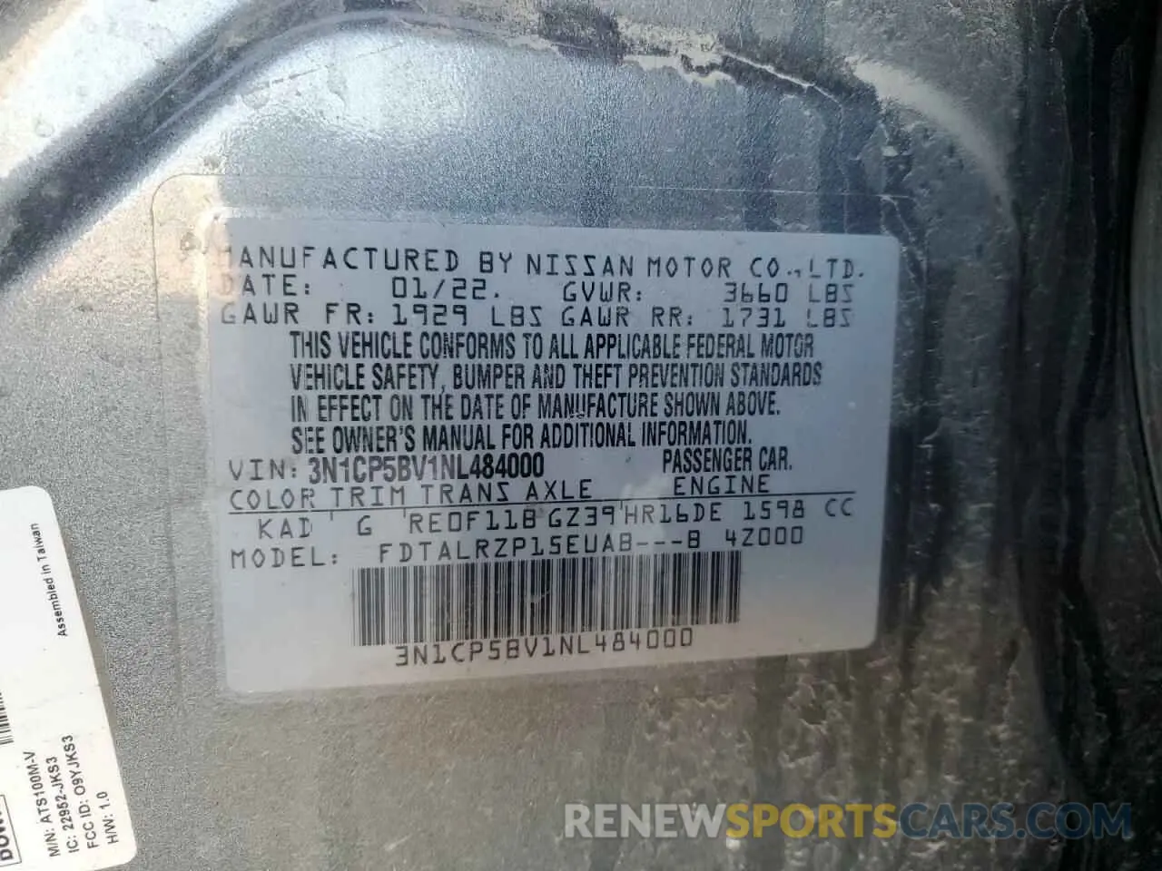 12 Photograph of a damaged car 3N1CP5BV1NL484000 NISSAN KICKS 2022