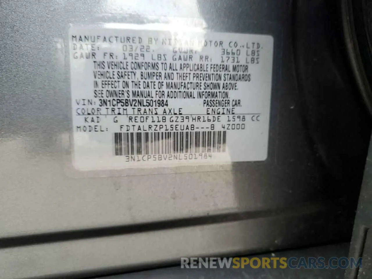 13 Photograph of a damaged car 3N1CP5BV2NL501984 NISSAN KICKS 2022