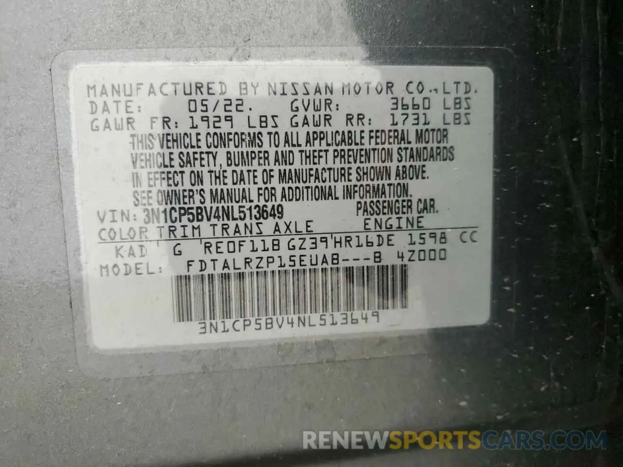 14 Photograph of a damaged car 3N1CP5BV4NL513649 NISSAN KICKS 2022