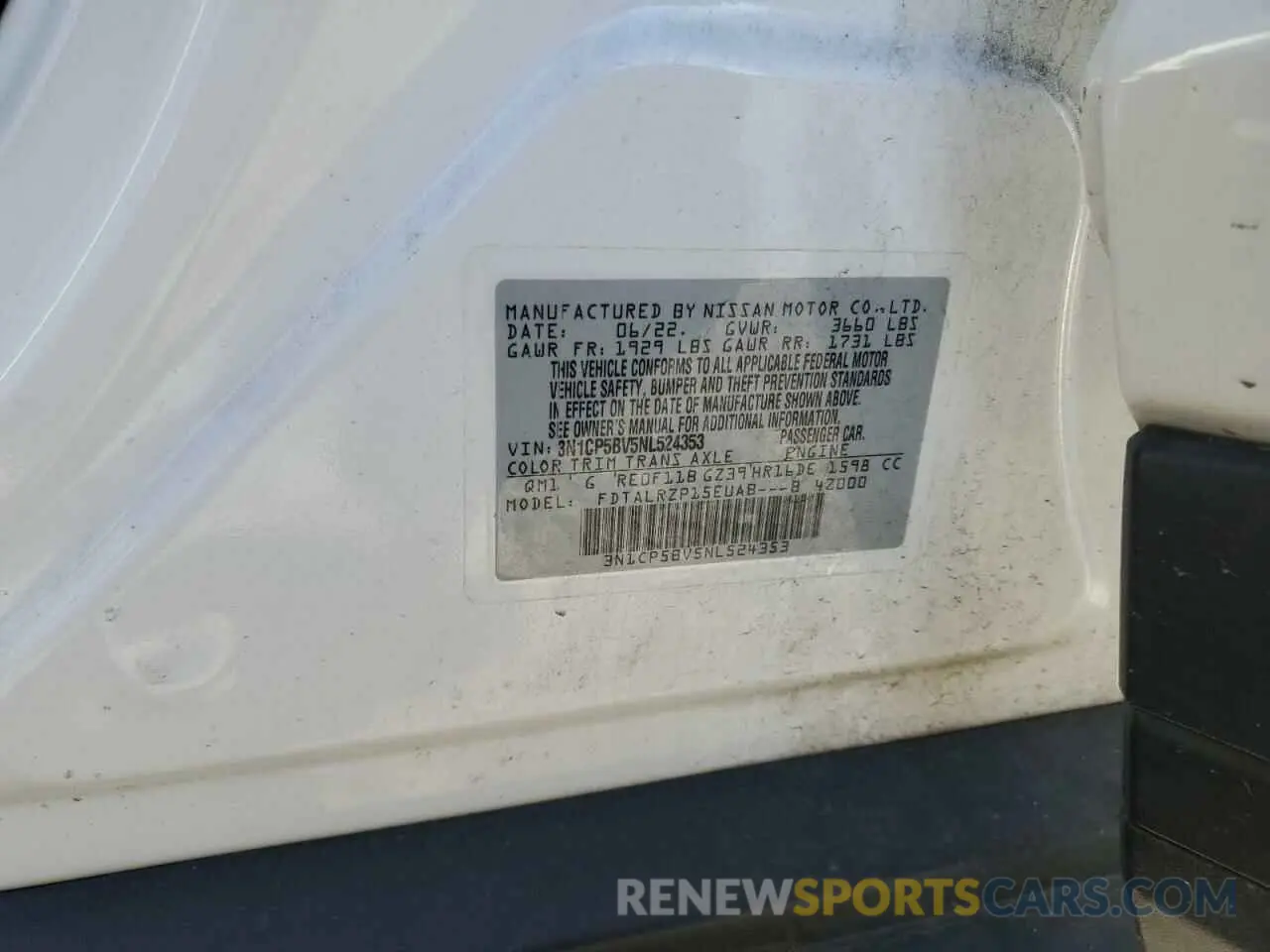 15 Photograph of a damaged car 3N1CP5BV5NL524353 NISSAN KICKS 2022