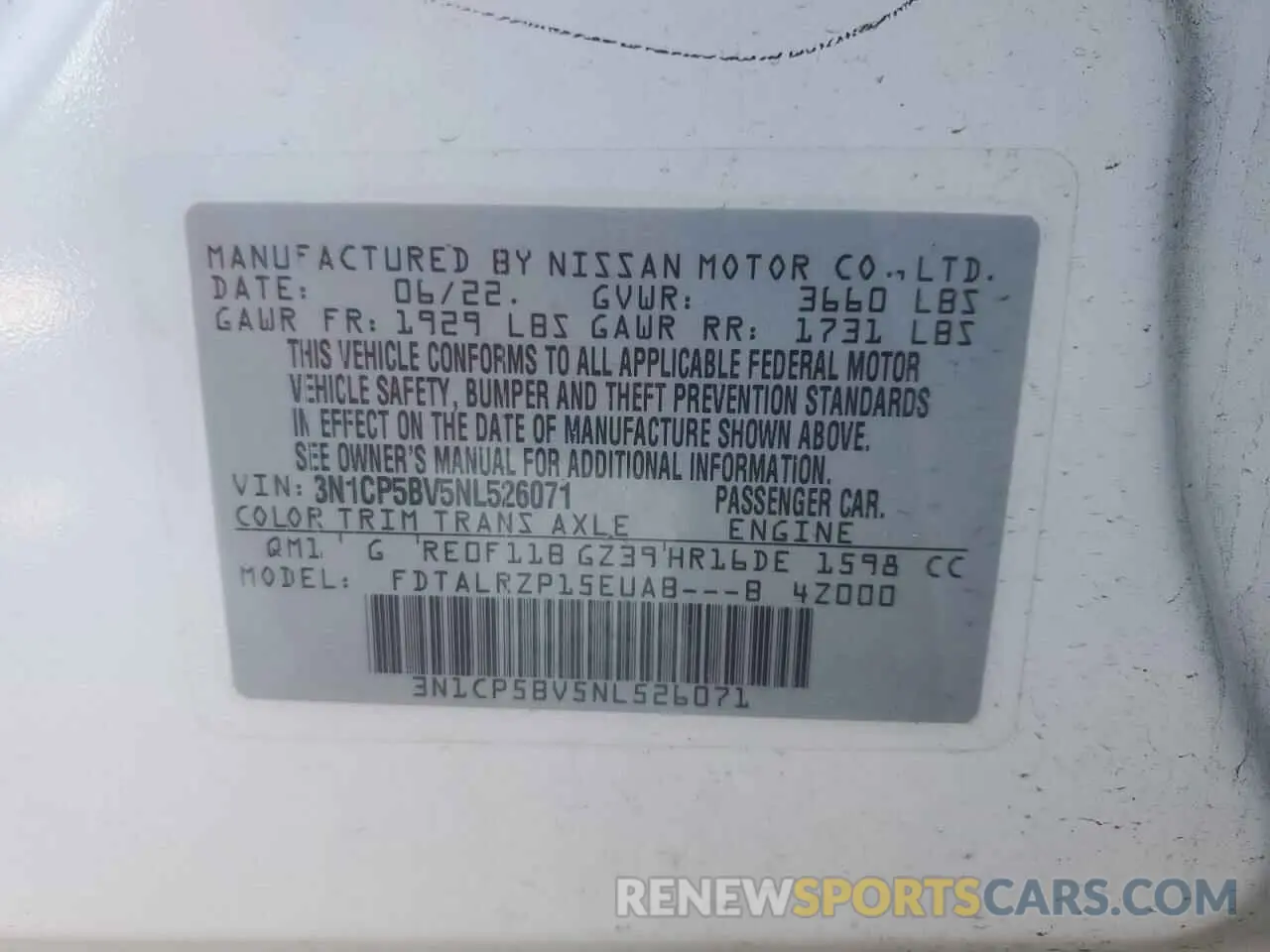 14 Photograph of a damaged car 3N1CP5BV5NL526071 NISSAN KICKS 2022
