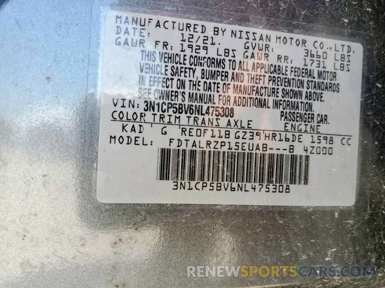 12 Photograph of a damaged car 3N1CP5BV6NL475308 NISSAN KICKS 2022