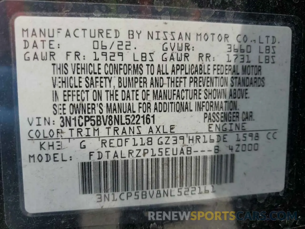 14 Photograph of a damaged car 3N1CP5BV8NL522161 NISSAN KICKS 2022