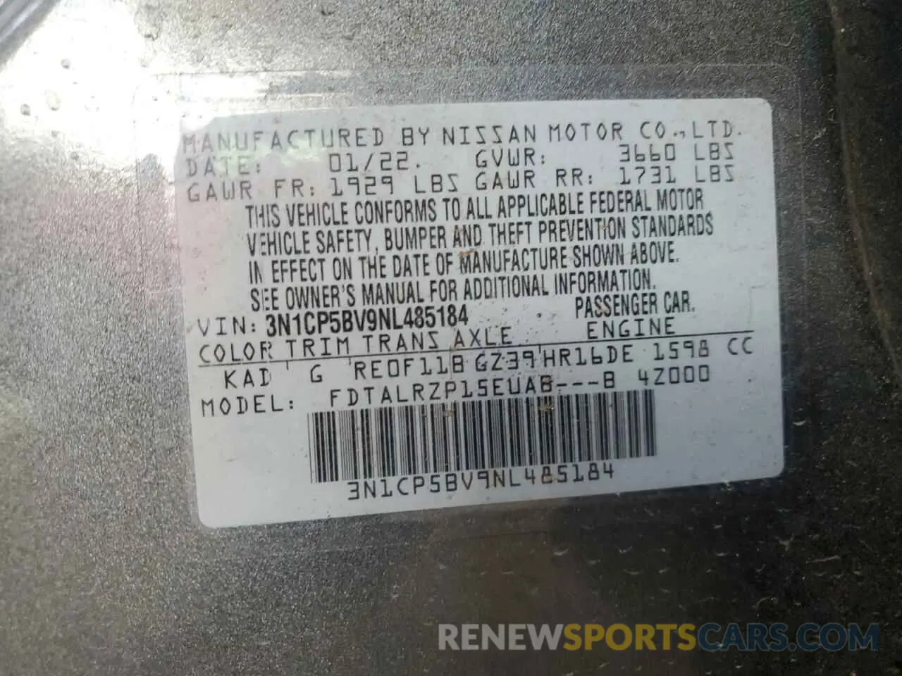 12 Photograph of a damaged car 3N1CP5BV9NL485184 NISSAN KICKS 2022