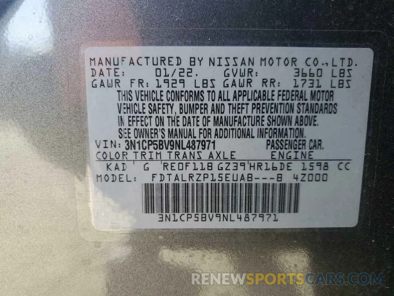 12 Photograph of a damaged car 3N1CP5BV9NL487971 NISSAN KICKS 2022