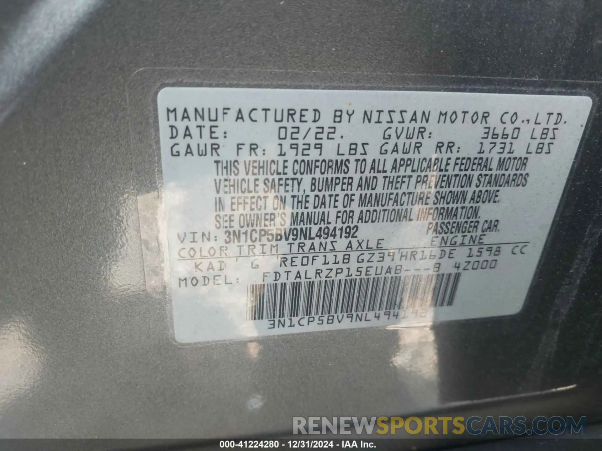 9 Photograph of a damaged car 3N1CP5BV9NL494192 NISSAN KICKS 2022