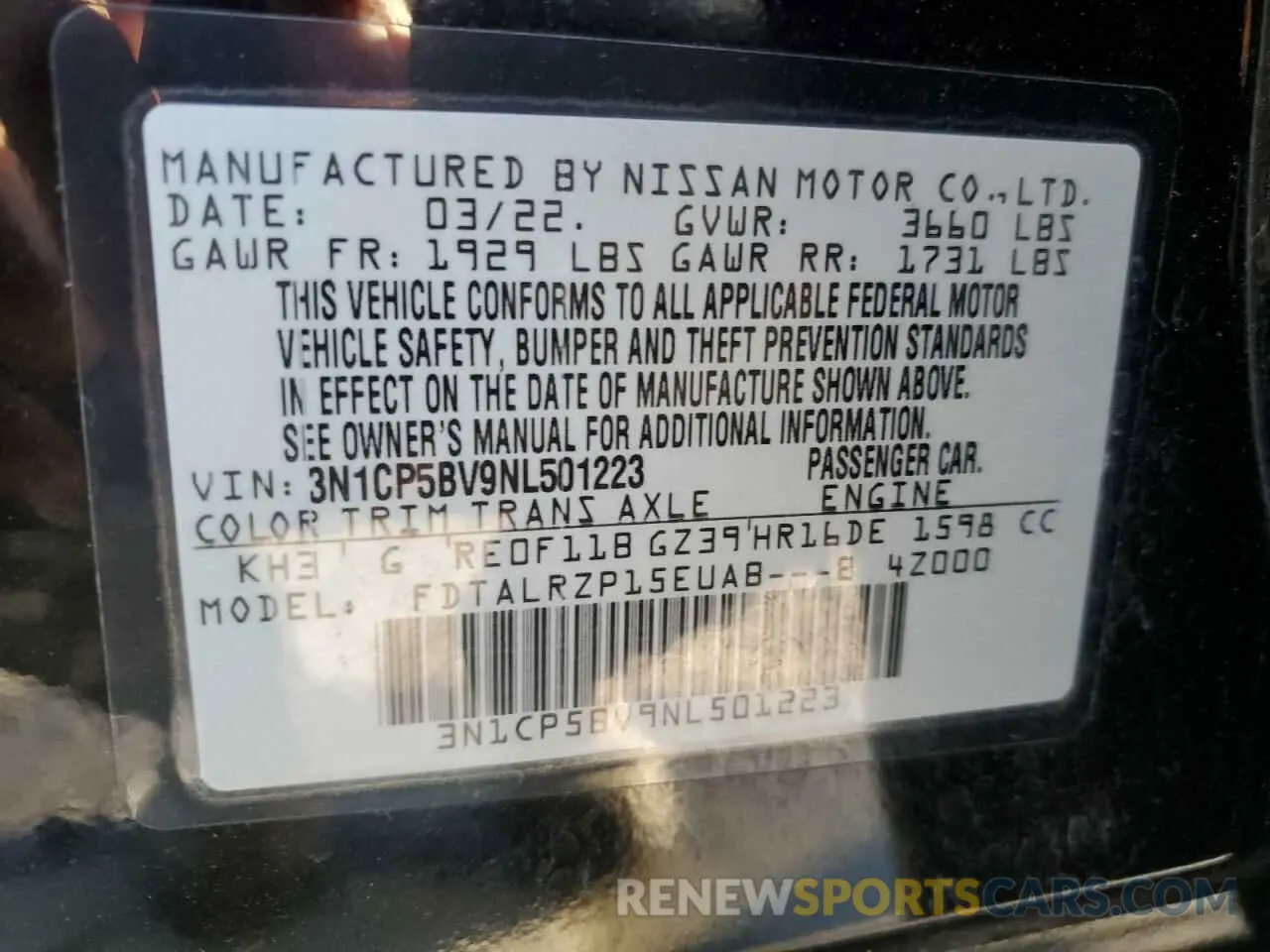 15 Photograph of a damaged car 3N1CP5BV9NL501223 NISSAN KICKS 2022