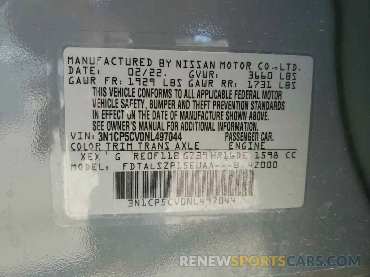15 Photograph of a damaged car 3N1CP5CV0NL497044 NISSAN KICKS 2022
