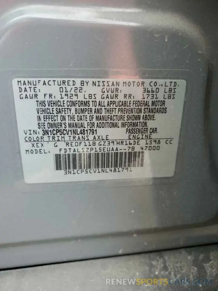 13 Photograph of a damaged car 3N1CP5CV1NL481791 NISSAN KICKS 2022