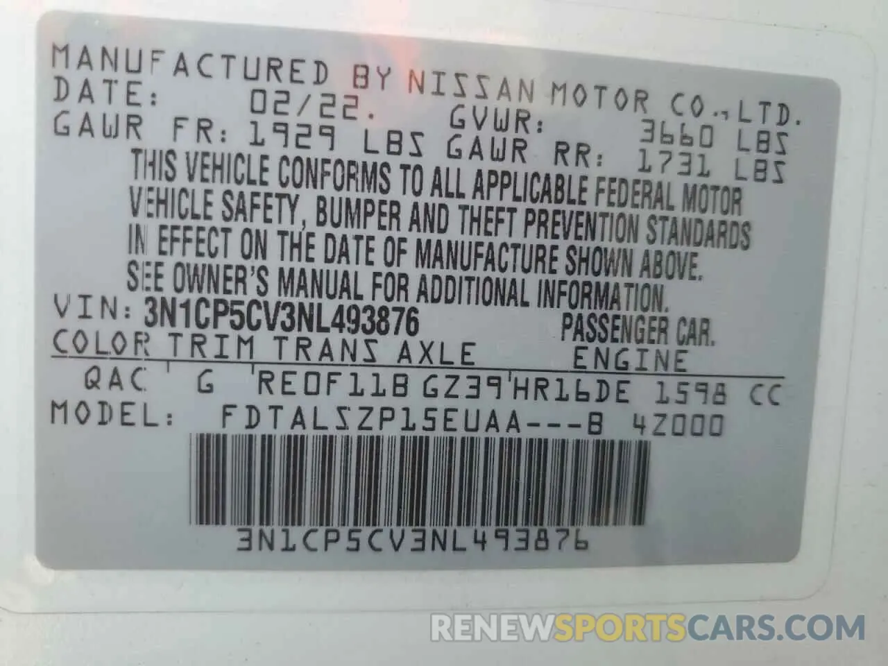 14 Photograph of a damaged car 3N1CP5CV3NL493876 NISSAN KICKS 2022