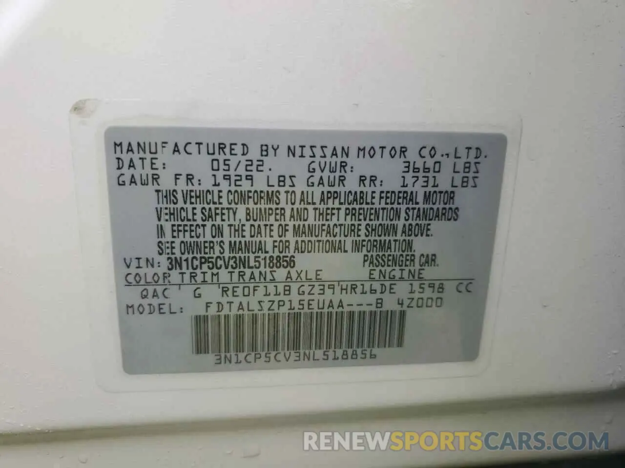 14 Photograph of a damaged car 3N1CP5CV3NL518856 NISSAN KICKS 2022