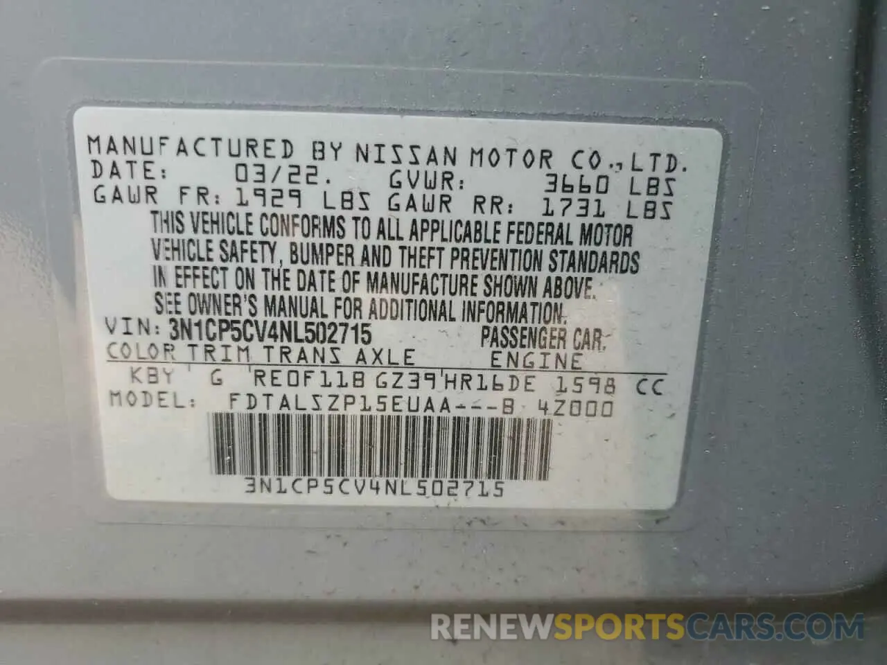 16 Photograph of a damaged car 3N1CP5CV4NL502715 NISSAN KICKS 2022