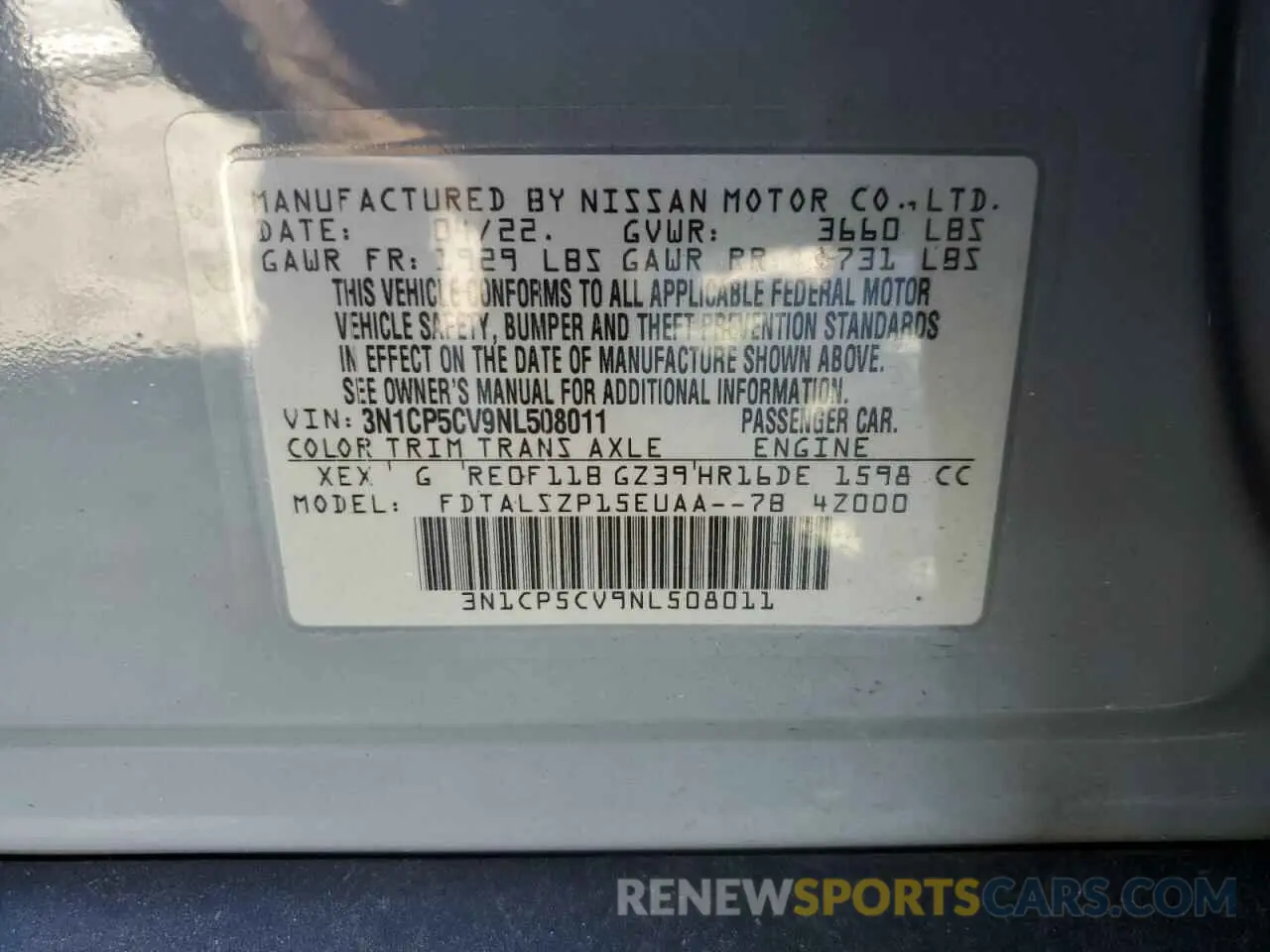 15 Photograph of a damaged car 3N1CP5CV9NL508011 NISSAN KICKS 2022