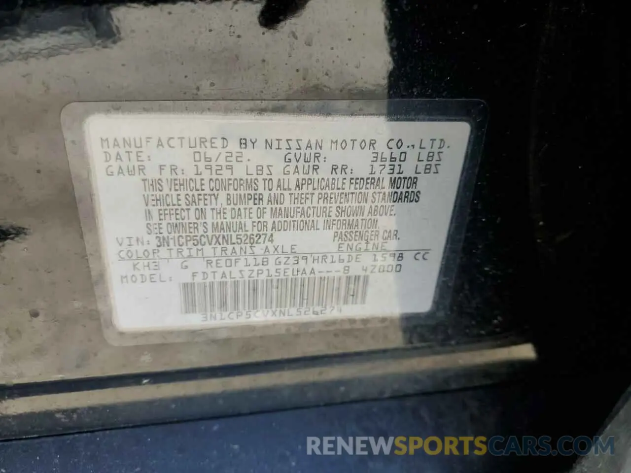 15 Photograph of a damaged car 3N1CP5CVXNL526274 NISSAN KICKS 2022