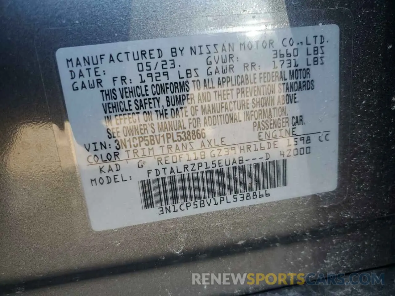 15 Photograph of a damaged car 3N1CP5BV1PL538866 NISSAN KICKS 2023