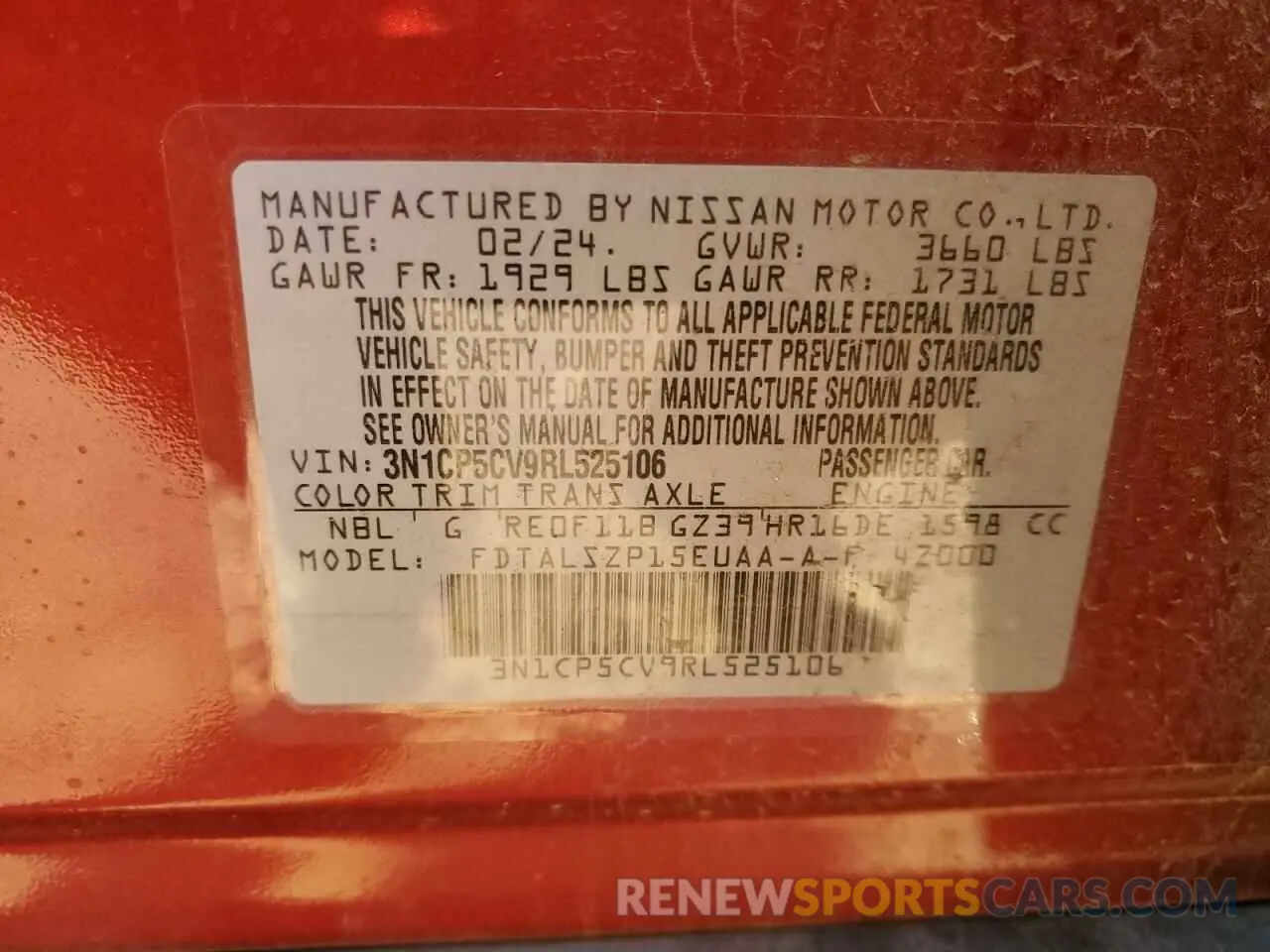 14 Photograph of a damaged car 3N1CP5CV9RL525106 NISSAN KICKS 2024