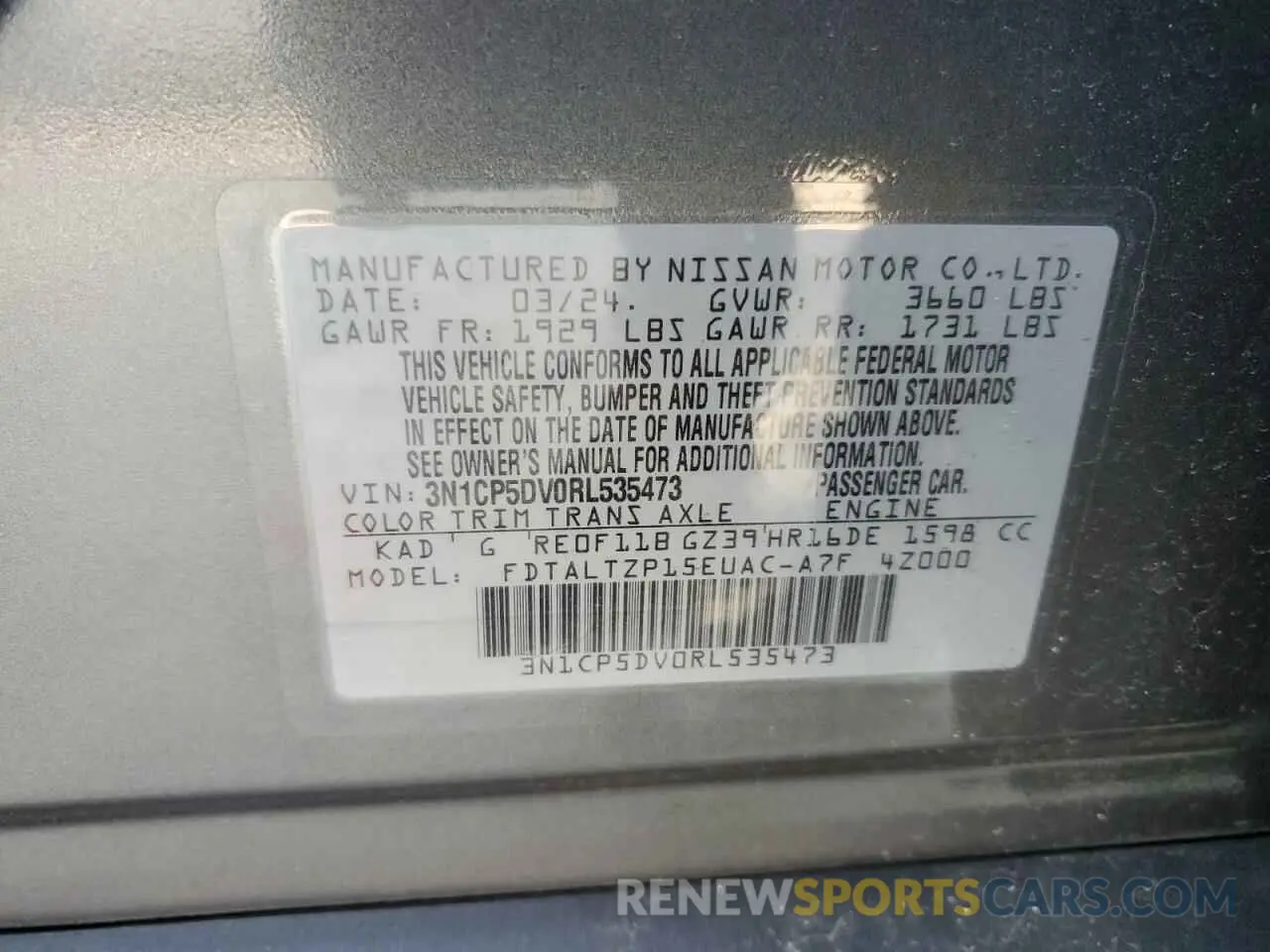 15 Photograph of a damaged car 3N1CP5DV0RL535473 NISSAN KICKS 2024