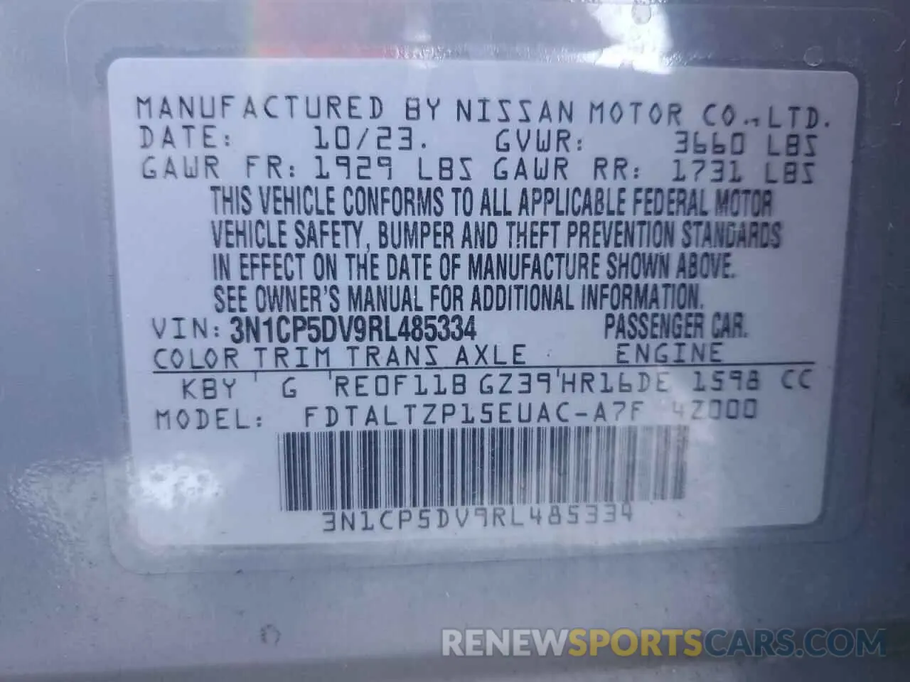 15 Photograph of a damaged car 3N1CP5DV9RL485334 NISSAN KICKS 2024