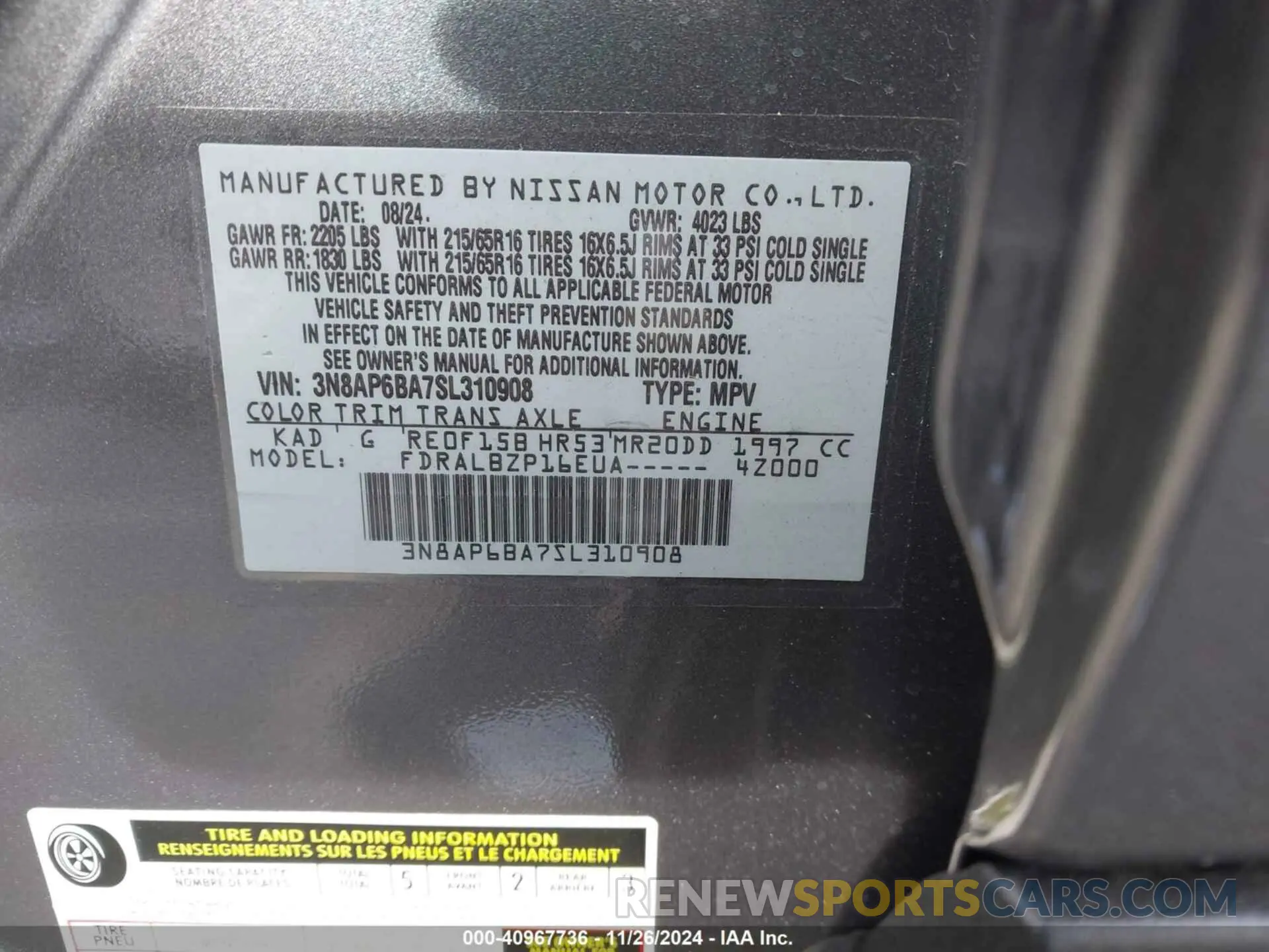 9 Photograph of a damaged car 3N8AP6BA7SL310908 NISSAN KICKS 2025