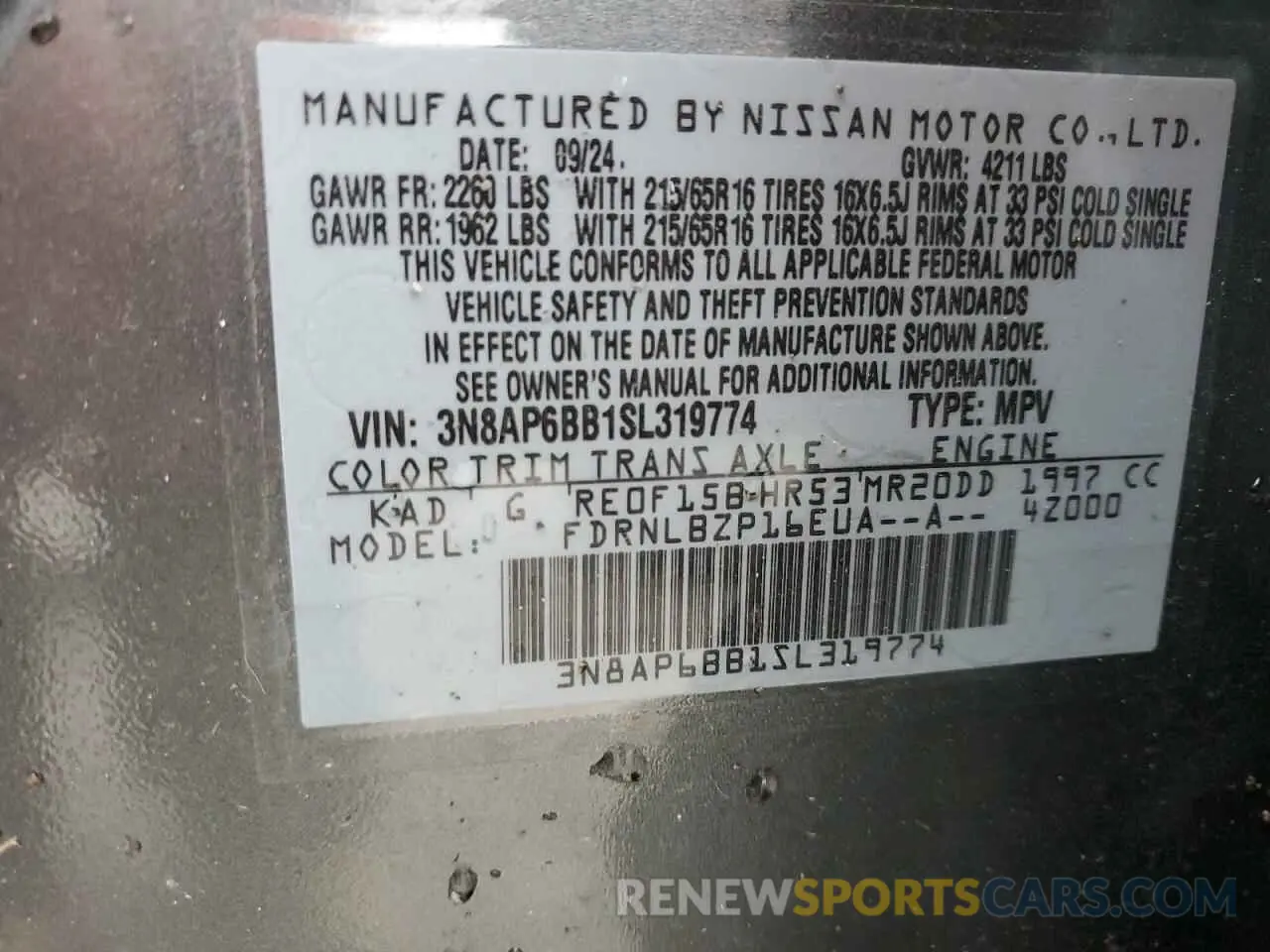 14 Photograph of a damaged car 3N8AP6BB1SL319774 NISSAN KICKS 2025