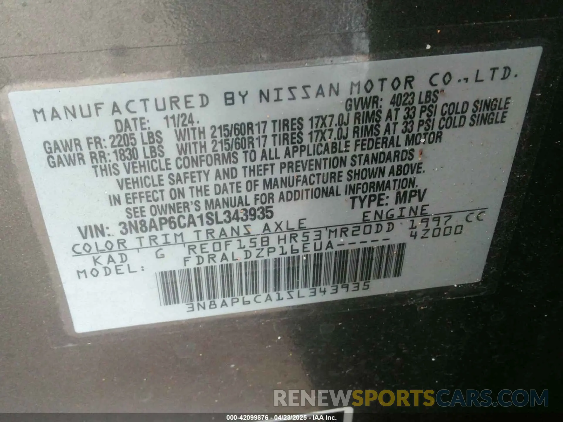 9 Photograph of a damaged car 3N8AP6CA1SL343935 NISSAN KICKS 2025
