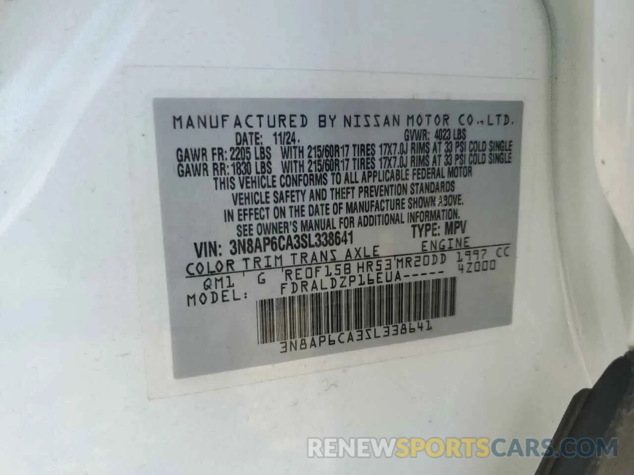 16 Photograph of a damaged car 3N8AP6CA3SL338641 NISSAN KICKS 2025