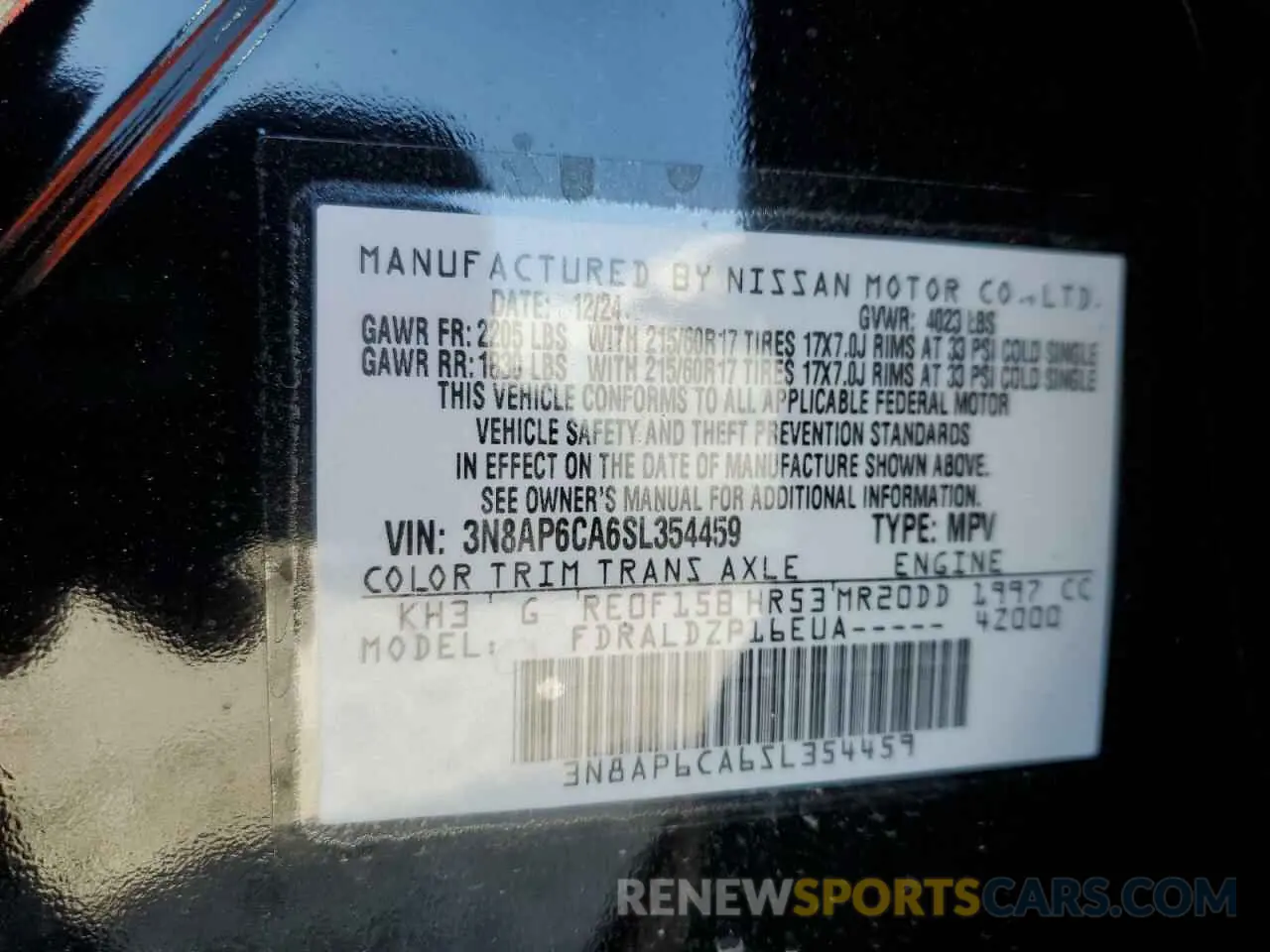 14 Photograph of a damaged car 3N8AP6CA6SL354459 NISSAN KICKS 2025