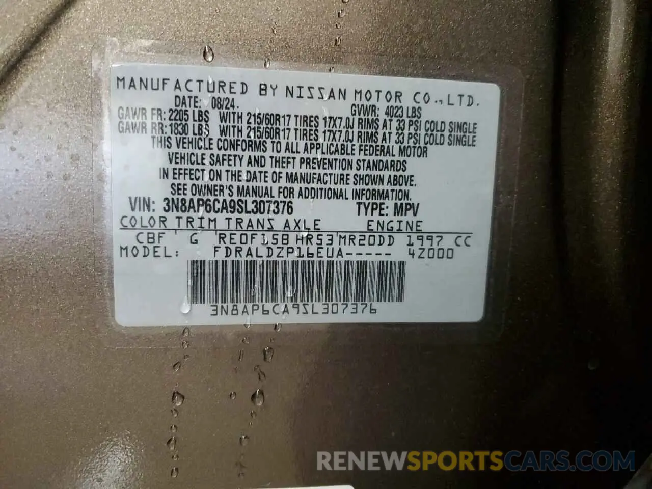 14 Photograph of a damaged car 3N8AP6CA9SL307376 NISSAN KICKS 2025