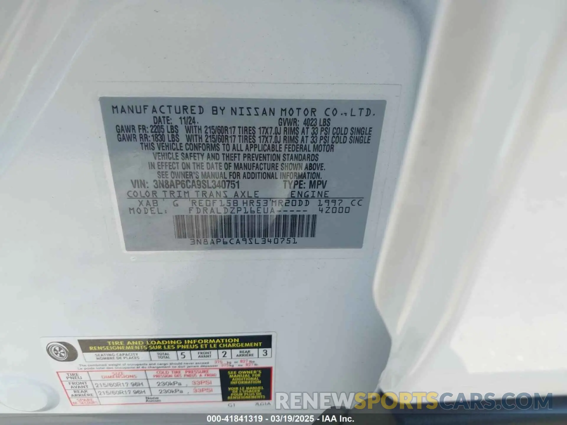 9 Photograph of a damaged car 3N8AP6CA9SL340751 NISSAN KICKS 2025