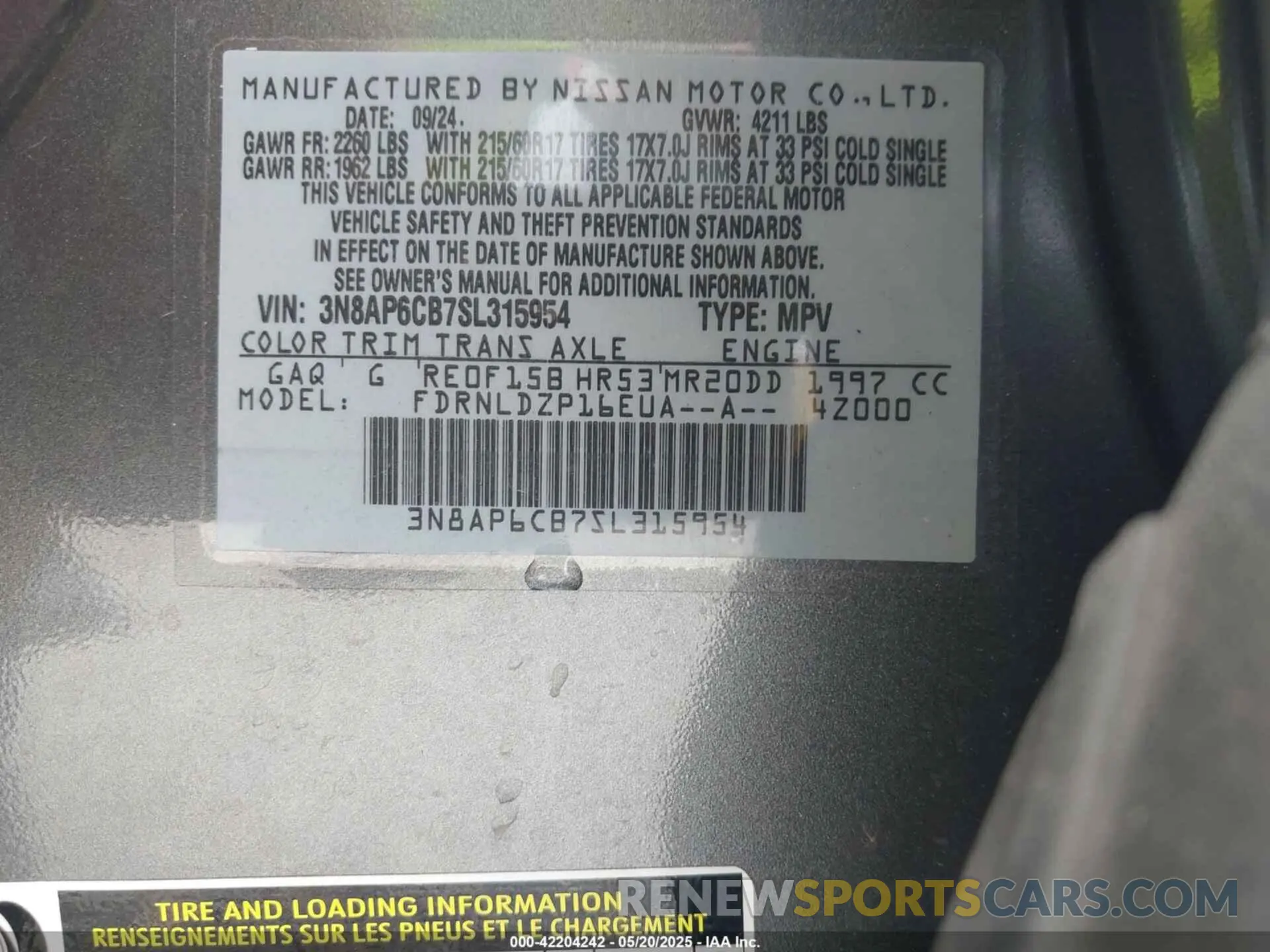 9 Photograph of a damaged car 3N8AP6CB7SL315954 NISSAN KICKS 2025