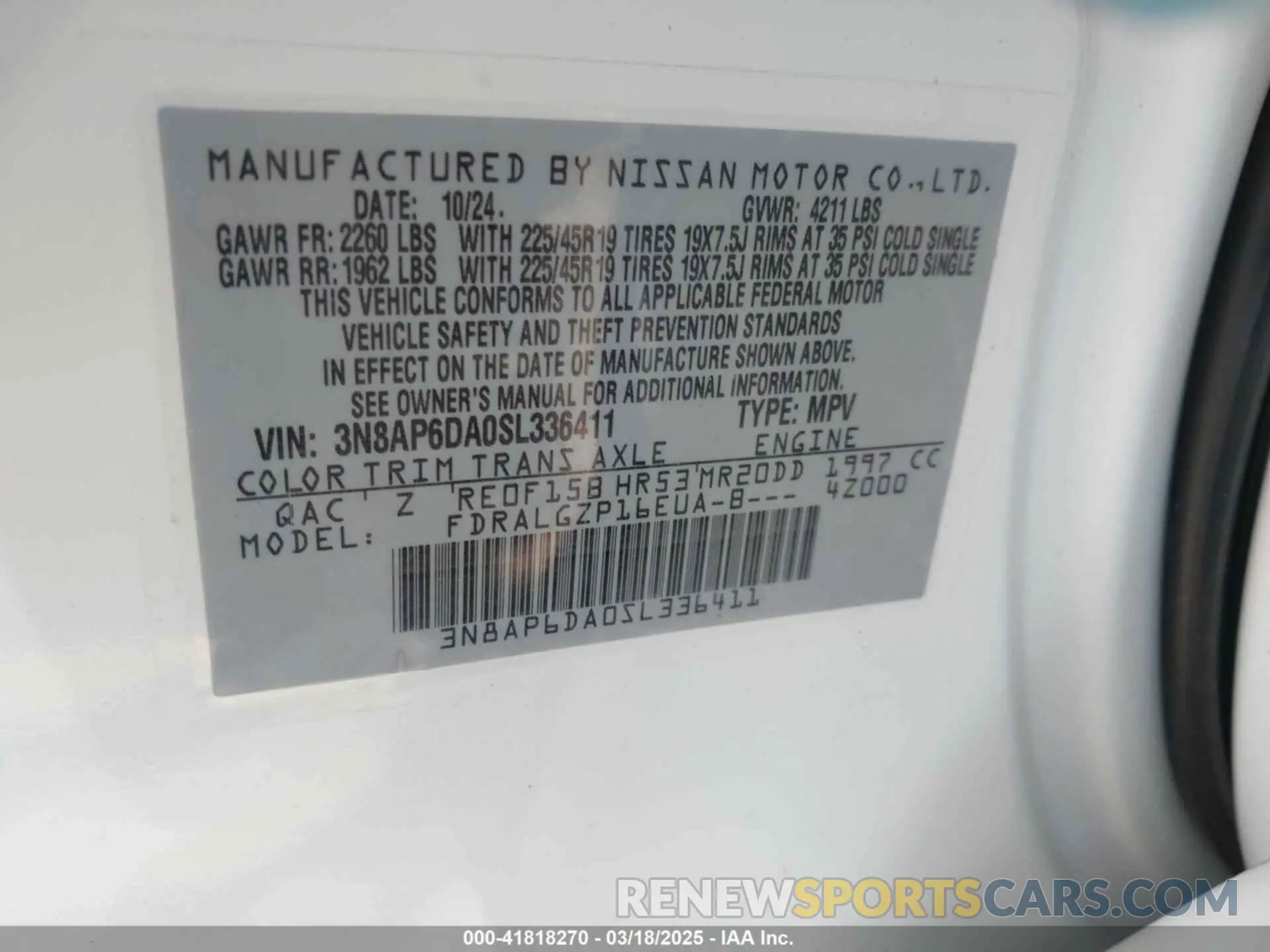 9 Photograph of a damaged car 3N8AP6DA0SL336411 NISSAN KICKS 2025