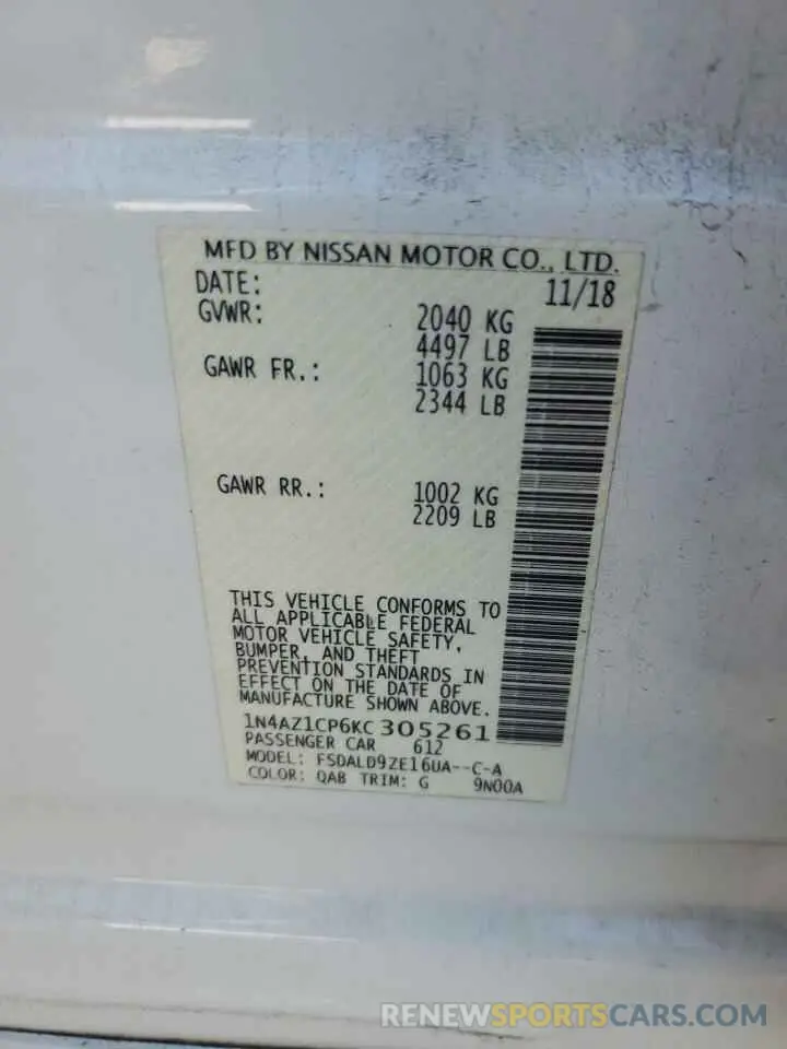13 Photograph of a damaged car 1N4AZ1CP6KC305261 NISSAN LEAF 2019